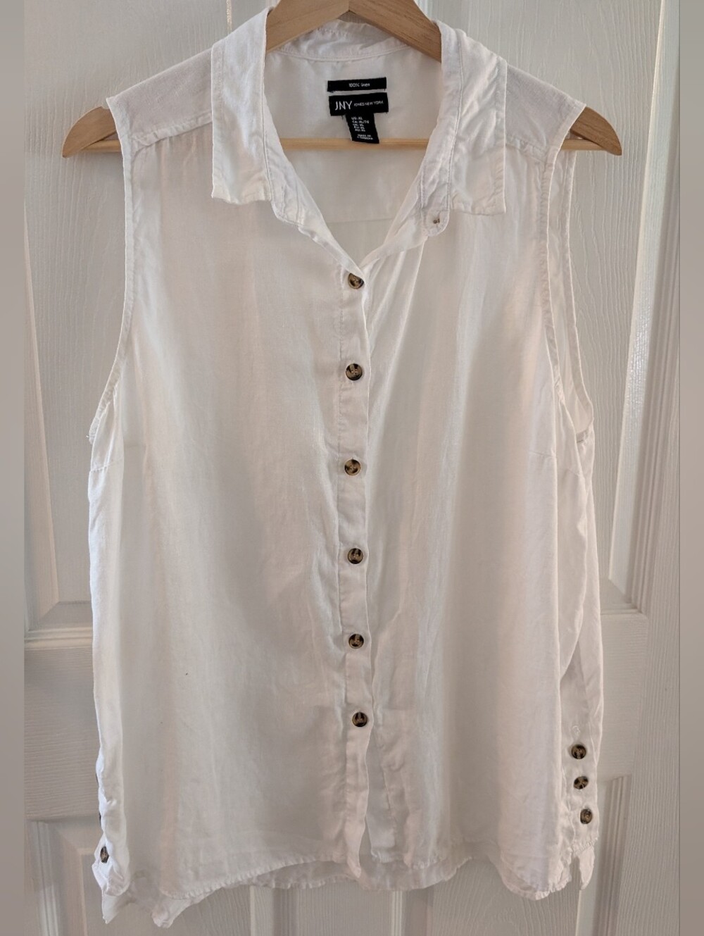Womens White Sleeveless Button-Down Shirt